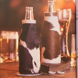 Myra hairon leather beer bottle koozie, handmade